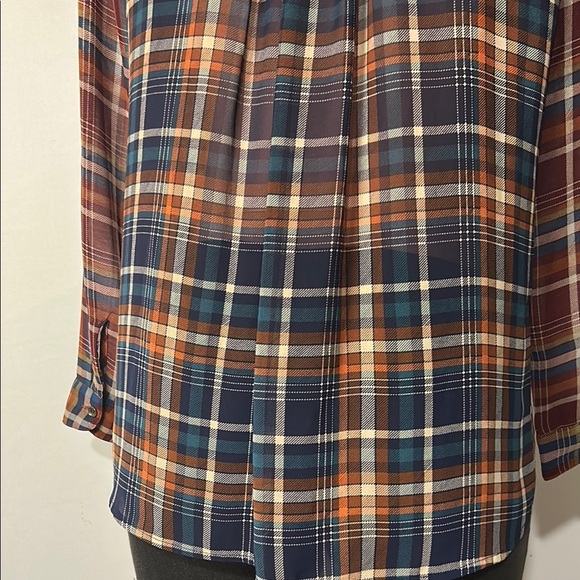 Anthropologie Maeve Semi  Sheer Plaid Button Down Blouse Long Sleeved Sz S - Picture 11 of 15